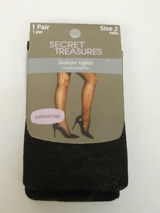Medias Secret Treasures para dama negras lisas talla grande 2-malla floral-ST7CQ - Imagen 1 de 3