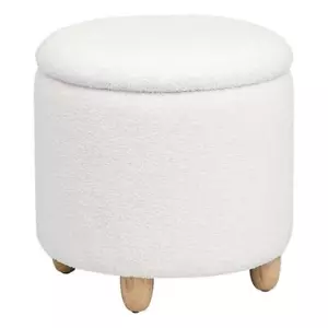 Coaster Valia Fabric Upholstered Round Storage Ottoman Ivory - Picture 1 of 7