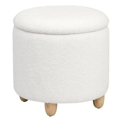 Coaster Valia Fabric Upholstered Round Storage Ottoman Ivory - Image 1 of 4