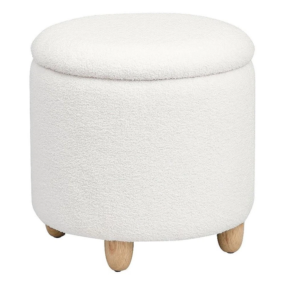 Coaster Valia Fabric Upholstered Round Storage Ottoman Ivory - Image 1 of 4