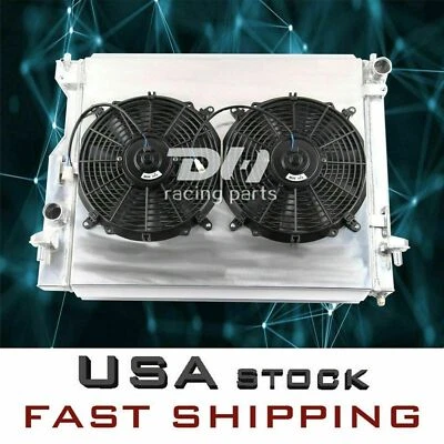 Radiador de refrigeração de alumínio 3 fileiras + cobertura + ventiladores de 12" para Ford 2005-2014 Mustang MT 2789 - Imagem 1 de 4