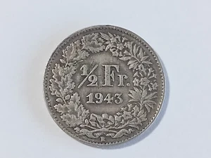 1943 B Switzerland 1/2 Half Franc Silver Coin #172 - Picture 1 of 4