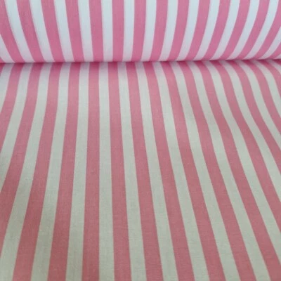 Cotton Fabric - Pink & White Stripe Print Craft Fabric Material Metre - Image 1 of 4