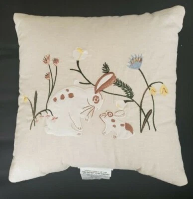 Threshold Throw Pillow 18"X18" Rabbit Bunny Mom Baby Floral Flowers Decor - Image 1 of 4