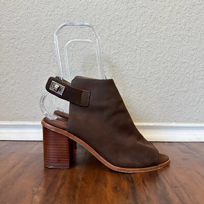 MATT BERNSON Open Heel Ankle Strap Booties US 7 Espresso Nubuck Leather Peep Toe - Image 1 of 4