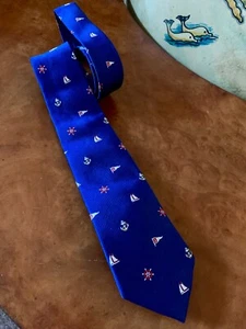 J.Crew CREWCUTS kids neck tie 42” blue 100% silk ANCHORS SAILBOATS NAUTICAL New! - Picture 1 of 13