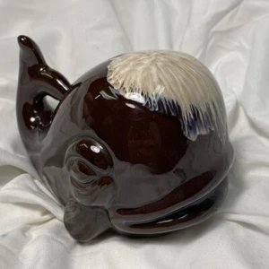 Souvenir WHALE Bank ~ MARINE LAND Piggy Bank ~ Brown Drip Ceramic ~ CUTE! - Picture 1 of 8