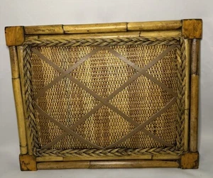 Vintage French Memo Bulletin Board Natural Bamboo & Wicker w/Leather Straps - Picture 1 of 7