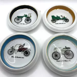 Vintage Car Porcelain Coasters With Automobile Decoration 1970s Set Of 4 - Picture 1 of 7
