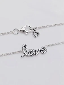 NEW PANDORA Handwritten Love Necklace + Stud Earrings Jewelry Gift Set B802374 - Picture 1 of 13