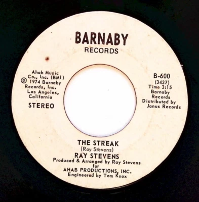 RAY STEVENS – THE STREAK/YOU'VE GOT THE MUSIC INSIDE BARNABY REC  VINYL 45 77-44 - Image 1 of 3