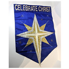 Christmas Garden Flag, Celebrate Christ, 28"x42", Christian, Star, Blue and Gold