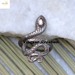 Natural Pave Polki Diamond Snake Ring 925 Silver Handmade Jewelry Unisex Ring - Picture 1 of 3