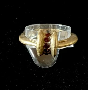 Vintage Gold Tone Half Round With Five Faux Ruby Stones Inset In Center Ring - Picture 1 of 5