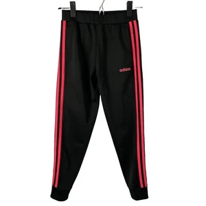 Adidas Girls 3 Stripe Black Pink Joggers Size Small 7-8 - Picture 1 of 7