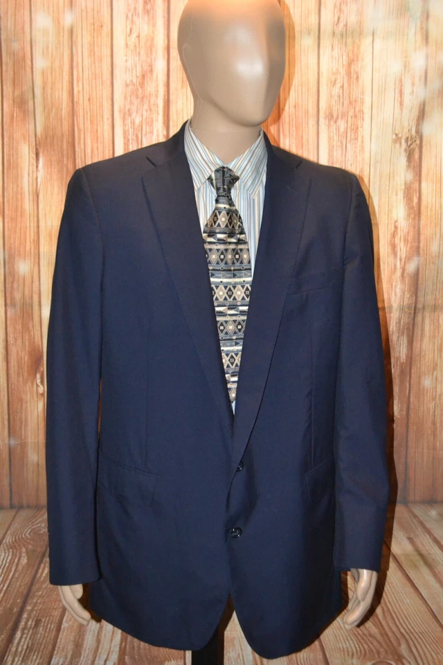 Holland & Sherry 男式 Savile Row London 羊毛海军蓝运动外套,尺寸 44L — 第 1/4 张图片