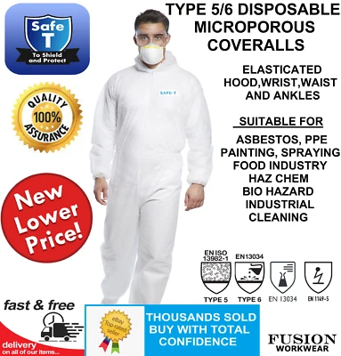 SAFE T PAINTING BODYSHOP COVERALLS (TYPE 6 & 5 SAME AS TYVEK) DISPOSABLE.OVERALL.SPRAY