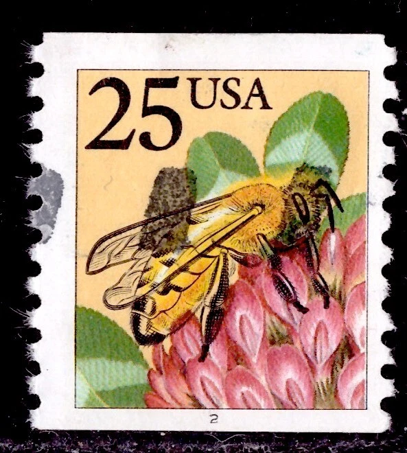 U.S. #2281f Honey Bee on Flower, 25c PNC single P#2 USED - Image 1 of 1