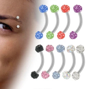 16G Eyebrow Ring surgical steel curved barbell with 4mm Beads Dazzling CZ jewels - Picture 1 of 18