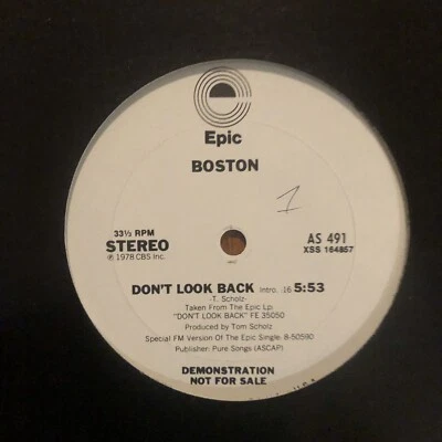BOSTON - DON'T LOOK BACK, EPIC AS 491, PROMO . 12 " SINGLE, STEREO, 1978, MINT ! - Image 1 of 4