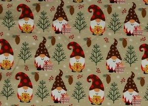Holly Swafing Weihnachtsstoff Sweatstoff mit Wichteln in hellbraun 50 cm - Bild 1 von 2