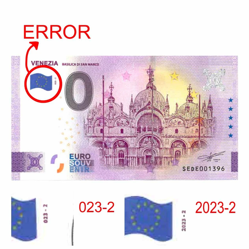 Zero Euro Souvenir Banknote Offizier Italien '23 - Venezia Basilika Error - Image 1 of 1