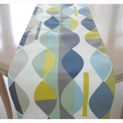  MCM Table Runner Blue 5ft Grey Green Yellow Ochre 60" Retro Mid Century Modern - Image 1 of 4