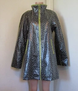 MARYLOU OZBOLT STORER FIBREARTS SEATTLE BLACK DOT LINEN COATED RAINCOAT, SIZE S - Picture 1 of 11