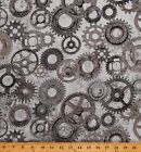 Cotton Gears Cogs & Wheels Gray Metallic Fabric Print by the Yard D765.41