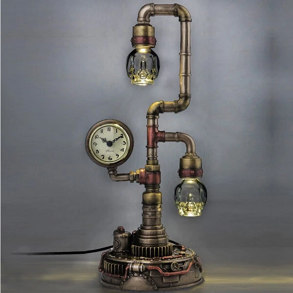 Steampunk Pipework Clock Stand With Skull Bulb (Led) #77563A4 - Image 1 of 1