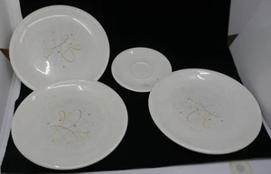 MID-CENTURY MODERN ATOMIC ERA CERAMIC PLATE SET, STARS & LOOPS, RETRO - Picture 1 of 6