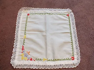 Embroidered Table Linen White Lace Trim Red, Green Gold Lavender Orange 12" CUTE - Picture 1 of 2