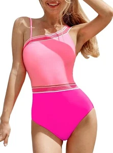 Women's 1 Pc Bathing Suit - Adjustable Strap Asym Strap Hot Pink- Medium NWT - Picture 1 of 7
