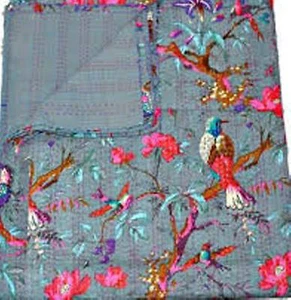 Indian Kantha Twin Quilt Handmade Patchwork Reversible Bedspread Blanket Throw - Picture 1 of 1