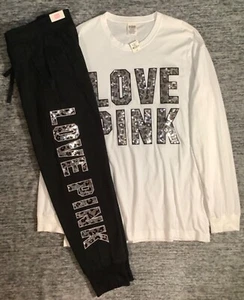 Victoria's Secret T-Shirt rosa Bling Leopard Campus + Joggerhose Set L neu mit Etikett - Bild 1 von 11