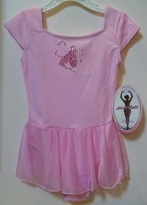 Girl Jacques Moret Rhinestone Ballet Slippers Pink Skirtall Dance Leotard M 8-10 - Picture 1 of 3