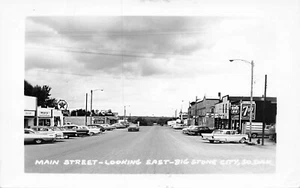 Big Stone City SD Storefronts Texaco Gas Station Old Cars Real Photo Postcard - Picture 1 of 2