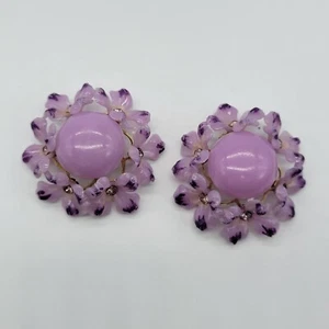 Pendientes llamativos redondos vintage de flores moradas ligeros - Imagen 1 de 10