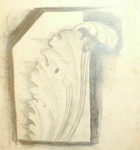 Vintage pencil painting floral architectural design - Picture 1 of 9