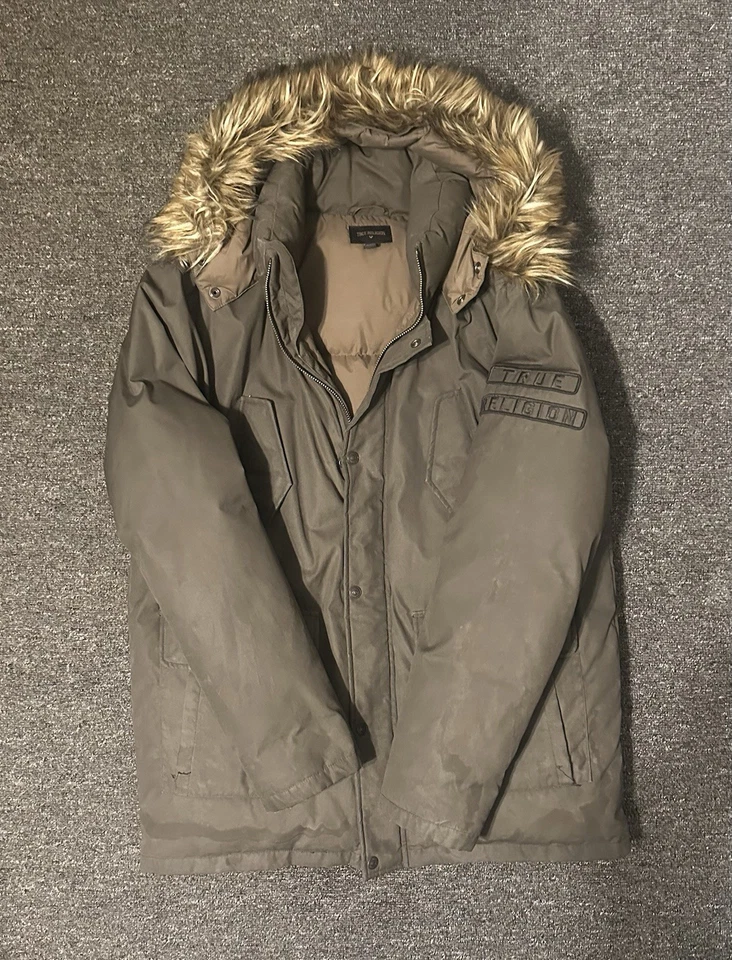 Chaqueta de plumón de invierno True Religion L/S Parka para hombre talla 2XL verde oliva oscuro Foto 1 de 4