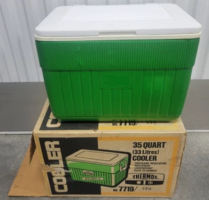 Thermos Brand 35qt Cooler w/Box #7719 Green & White Vintage Ice Chest Pre-Owned - Picture 1 of 15