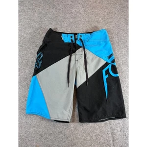 Vintage Y2K Fox Head Board Shorts Kids 26 Black Blue Colorblock Swim Summer - Picture 1 of 8