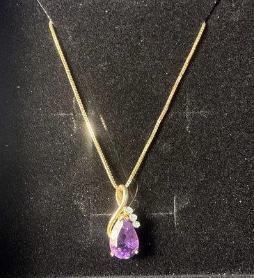 Colgante de oro de 14 quilates y amitista con cadena de oro de 14 quilates - ¡Muy buen gusto! Foto 1 de 4