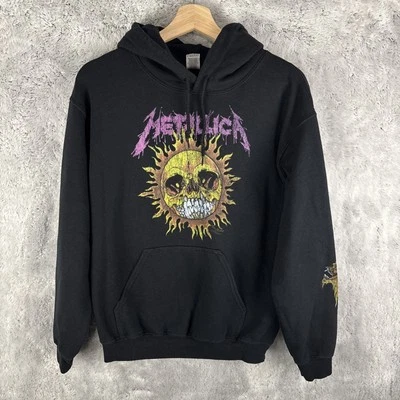 Sudadera con Capucha Metallica Y2K Pushead Calavera Llameante Sol Bolsillos Frontales Gildan Pequeña Foto 1 de 4