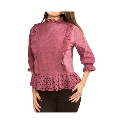 Blusa Top Mujer The Clothing Company Púrpura Encaje Ojales Volantes Talla Pequeña Nueva Foto 1 de 4