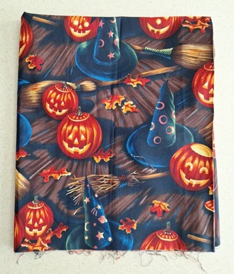 Alexander Henry Fabric Halloween Bell Knobs And Broomsticks 1998 2/3 +Yd 44" New - Image 1 of 4