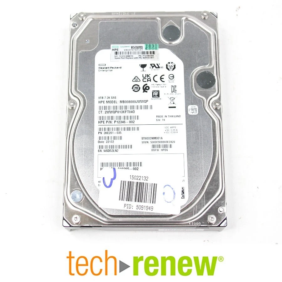 HP MB008000JWWQP | 8TB SAS HDD | 3.5-in | 12Gb/s | 7.2k RPM | 2KE201-035 |Server - Image 1 of 1