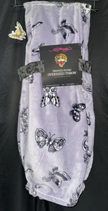 Ed Hardy Fleece Oversized Throw Blanket Purple Skull Butterfly 60 X 70 NEW - Picture 1 of 1
