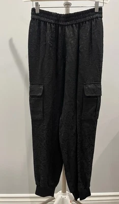 Calça Alice + Olivia Feminina Pequena Preta Pull On Cargo Jogger Paisley Jacquard - Imagem 1 de 4