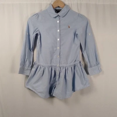 Ralph Lauren Niñas Camisa Abotonada Vestido Cintura Caída Volantes Falda Carne Poni Talla 7 Foto 1 de 4